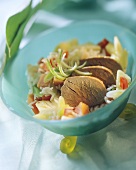 Rice salad with beef fillet and vegetables