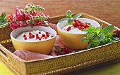 Redcurrant mousse in small bowl