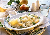 Pear risotto with gorgonzola and marjoram leaves