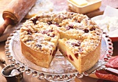 Cheesecake with cherries and crumb topping