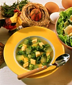 Broccoli soup with egg custard