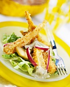 Baked parsnips on pear salad