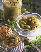 Home-made gooseberry and passion fruit jam