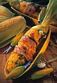 Grilled corn cobs with bacon & herbs
