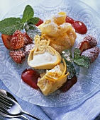 Fried crepe parcels with ice cream filling