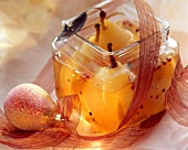 Wine pears with pepper and cinnamon