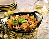 Pan-cooked fish dish with monkfish, cuttlefish & gambas