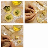 Making tortellini with asparagus filling