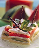 Sponge sandwiches with watermelon and avocado