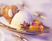 Gingerbread parfait with fruit and gingerbread heart