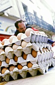 Eggs in egg boxes at the market