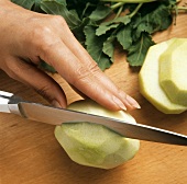 Slicing kohlrabi