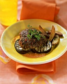 Ostrich steak with coriander and pepper crust