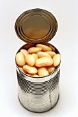 White beans in an opened tin