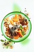 Cornflakes with sunflower seeds, fruit and kefir