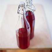 Raspberry syrup in bottles