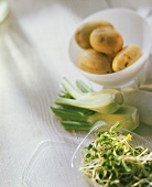 Still life with cress, fennel and potatoes