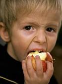 Kleiner Junge isst einen Apfel