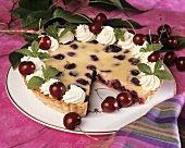 Cherry cheesecake, a piece cut