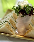 Small rocket & sesame sandwiches, Easter decoration