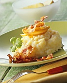 Potato and celery puree with apples and bacon