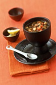 Chick pea soup with lentils, lamb, saffron and turmeric