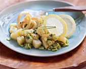 Potato and cuttlefish salad with beans