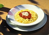 Spaghetti bolognese with parmesan cheese