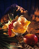 Ice cream sundae with exotic fruit & redcurrants