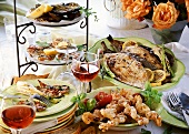 Italian buffet with scampi kebabs and grilled sole