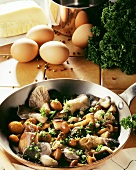 Mixed forest mushroom dish garnished with parsley