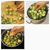 Preparing Brussels sprouts with flaked almonds