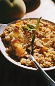 Peach and apricot crumble with vervain