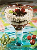 Cherry dessert with pumpernickel and vanilla cream