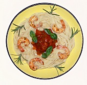 Spaghetti with tomato sauce and shrimps