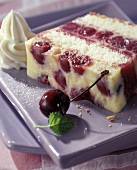 Cherry pie with vanilla blancmange