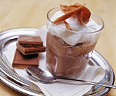 Cold chocolate milk with ice cream and cream topping