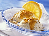 Walnut ice cream with walnut liqueur and orange slices