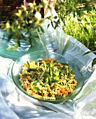 Pasta salad with green asparagus
