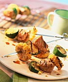 Barbecued turkey kebabs with sweetcorn and courgettes