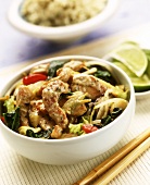 Strips of turkey in Thai sauce with vegetables 