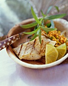 Grilled catfish on red lentils