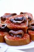 Canapés with tomatoes and anchovies