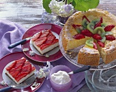 Strawberry quark cake; strawberry cheese slice