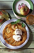 Apple pancakes with walnut ice cream