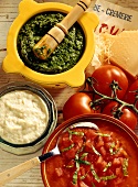 Pistou, garlic mousse and raw tomato puree