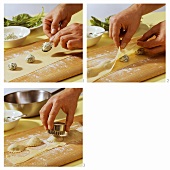 Making ravioli with ricotta and spinach filling