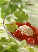 Cherries in port sauce, with nut ice cream