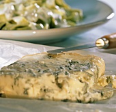 Gorgonzola with cheese knife on paper