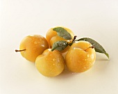 Yellow plums with drops of water